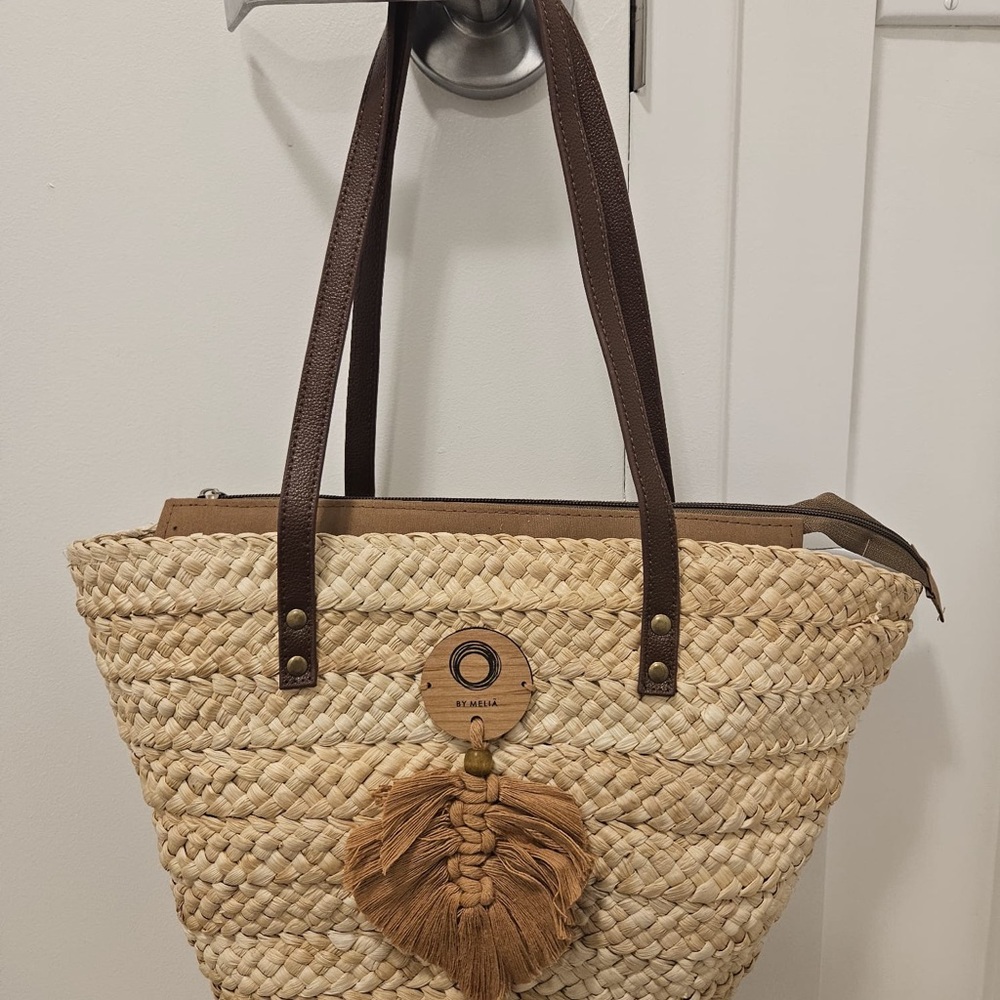 Beulah Natural and Dark Brown Straw Tote